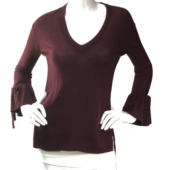 J Crew Womens Size XXS Sweater Merino Wool Bell Sleeve High Low Hem V Neck - Picture 11 of 16
